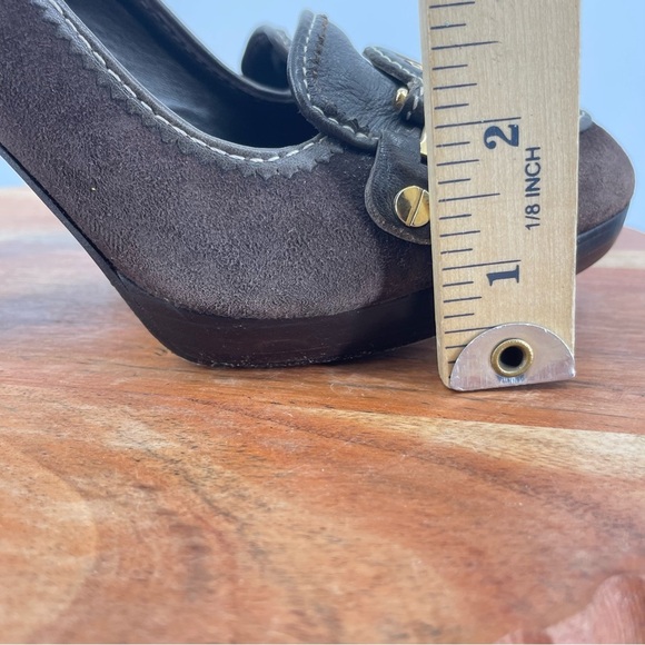 Tory Burch Brown Joan Loafer Suede heels Pumps 7.5 buckle loafers logo - Picture 6 of 9